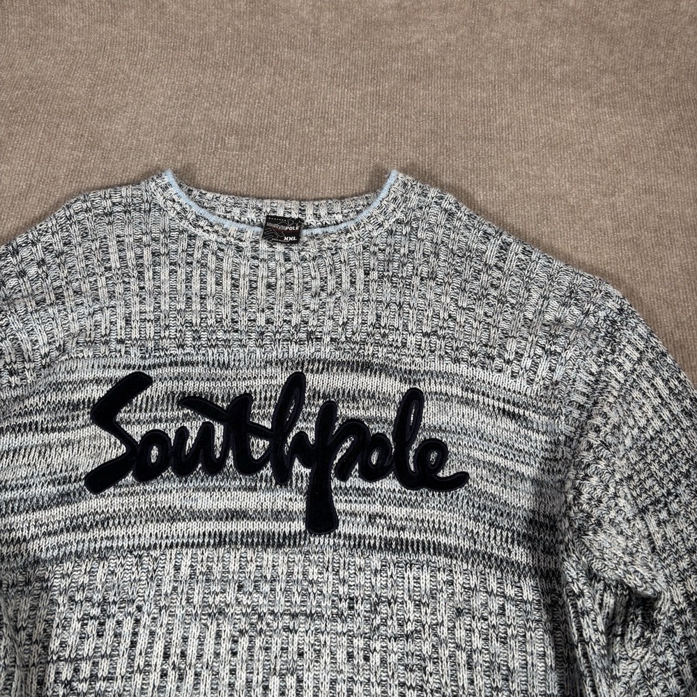 Vintage Southpole Sweater Mens XXL Crewneck‎ Grey Embroidered Spellout Heavy Y2K
